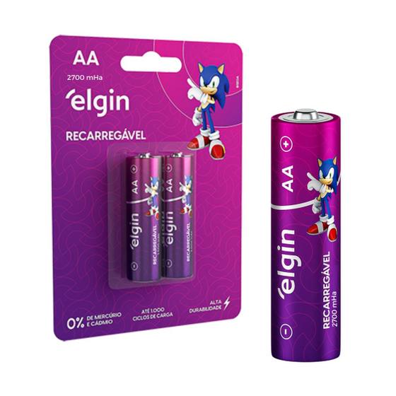 Imagem de Pilha Recarregável AA Palito Pequeno 2700mah Elgin Blister Cartela Com 2 Unidades Durável