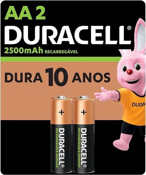 Pilha Recarregável AA Pequena DURACELL com 2 unidades Imagem de Pilha Recarregável AA Pequena DURACELL com 2 unidades