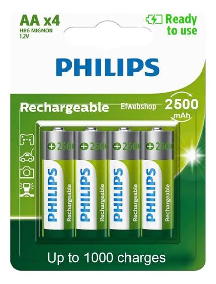 Imagem de Pilha Recarregável AA Philips 2500mah HR6 Mignon 1.2v com 4 Unidades