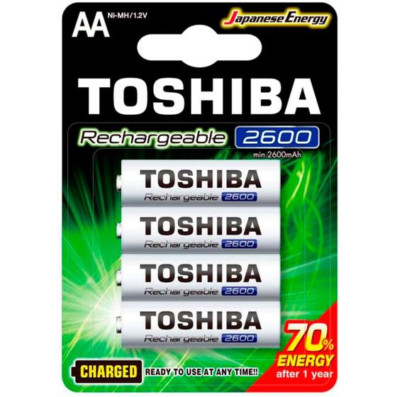 Imagem de Pilha Recarregável AA Toshiba, 2600 mAh, Blister C/ 4 Unidades - TNH-6GAE BP-4C