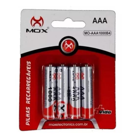 Imagem de Pilha Recarregável Aaa 1000 Mah Kit 4 Unidades Mox Bateria