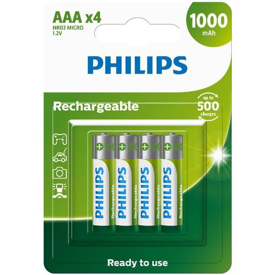 Imagem de Pilha recarregável aaa 1000mah blister com 4 unidades r03b4rtu10/59 - PHILIPS