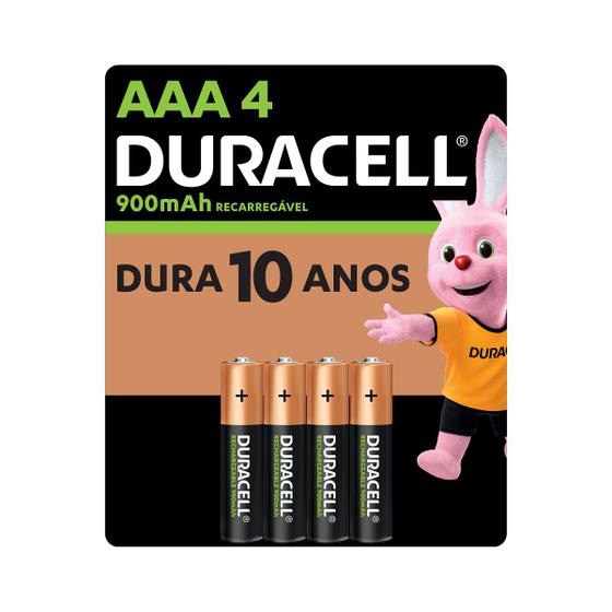 Imagem de Pilha Recarregavel AAA Duracell Bateria 3A Palito 900mAh 4 unidades