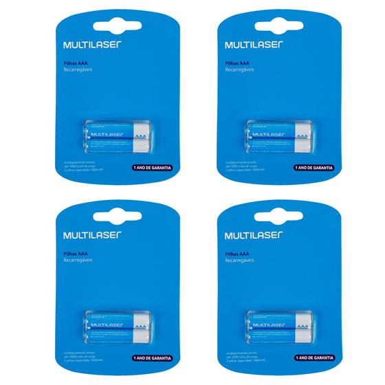 Pilha Recarregável AAA Multilaser 1.000mAH Kit com 8 Unidades Menor preço em Pilha Recarregável AAA Multilaser 1.000mAH Kit com 8 Unidades
