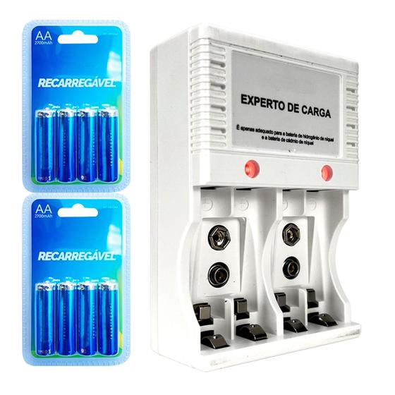 Imagem de Pilha Recarregavel Com Carregador Kit Com 8 Pilhas Aa
