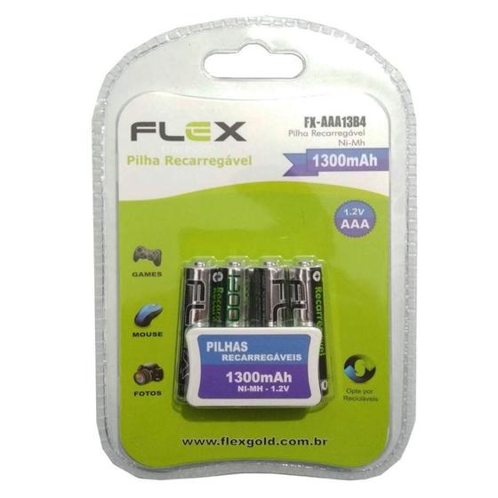 Imagem de Pilha Recarregável Flex Aaa Palito 1300 mAh com 4 Unidades Nimh 1.2v no Blister FX-AAA13B4