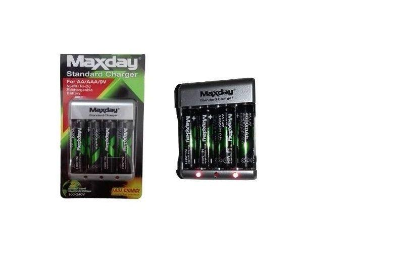 Imagem de Pilha Recarregável Maxday 4 aa Carregador Rápido Bivolt