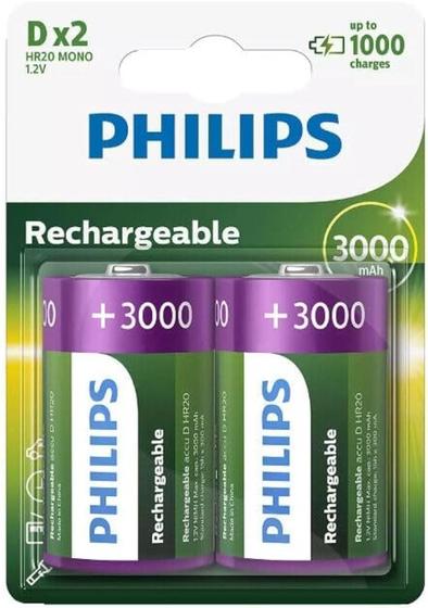 Imagem de Pilha Recarregável Philips Grande D 02 Unidades 1.2V +3000