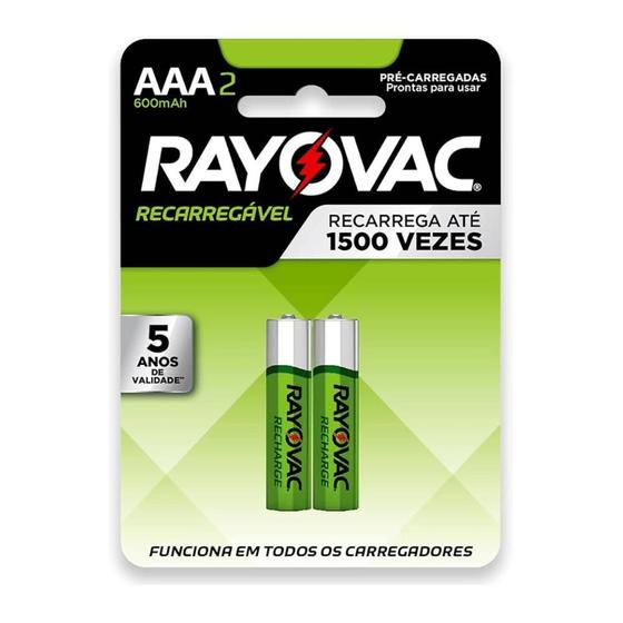 Imagem de Pilha Recarregavel Rayovac Aaa Palito 600Mah Com 2