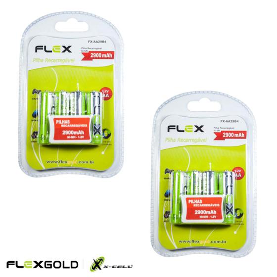 Imagem de Pilhas Aa Recarregável 2900 Mah Flex Gold 8 Unidades