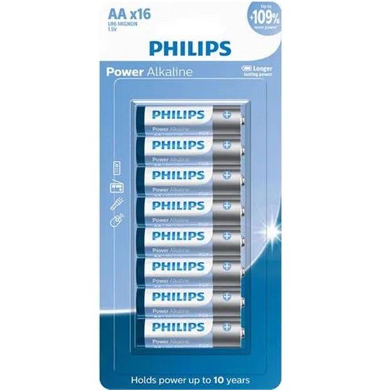 Imagem de Pilhas Alcalinas Philips AA Pequena Cartela Com 16 Unidades