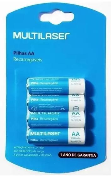 Imagem de Pilhas Multilaser Recarregáveis AA 2500mAh com 04UN CB052