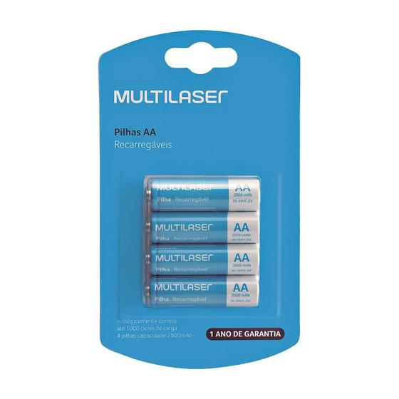 Imagem de Pilhas Recarregáveis AA Multilaser 2500mAh Com 4 Unidades- CB052
