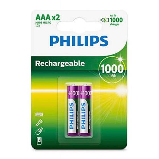 Imagem de Pilhas recarregaveis aaa 1000 mah philips blister com 2 unidades r03b2rtu10/97