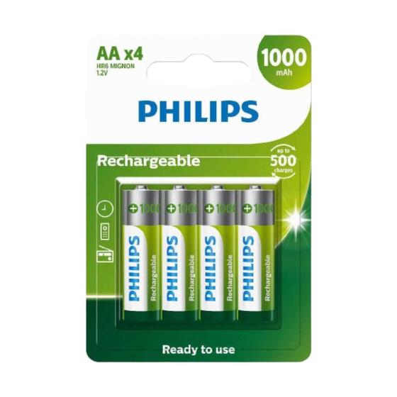 Imagem de Pilhas Recarregáveis Philips AA Pequena 1000mAh 4 Unidades