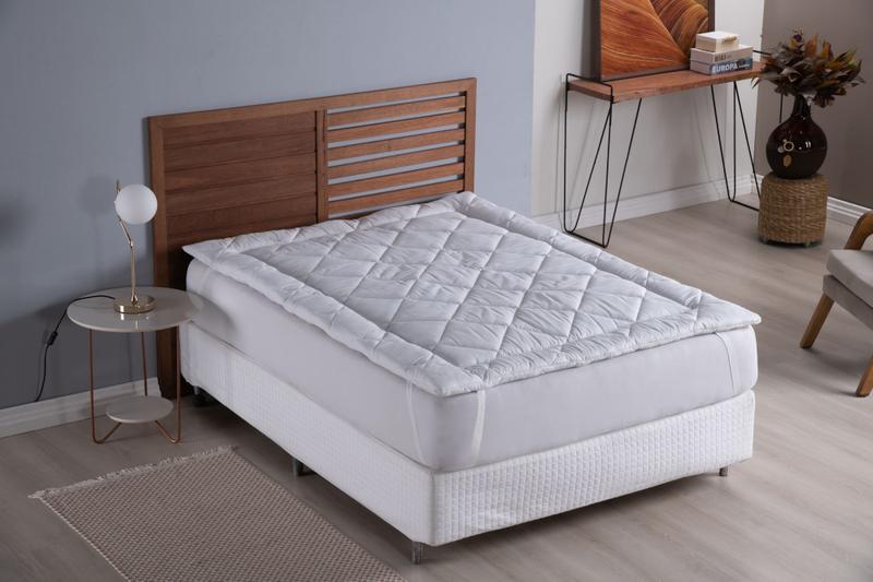 Imagem de Pillow Top Cama Casal King Box Percal Protetor De Colchão Extra Macio Branco