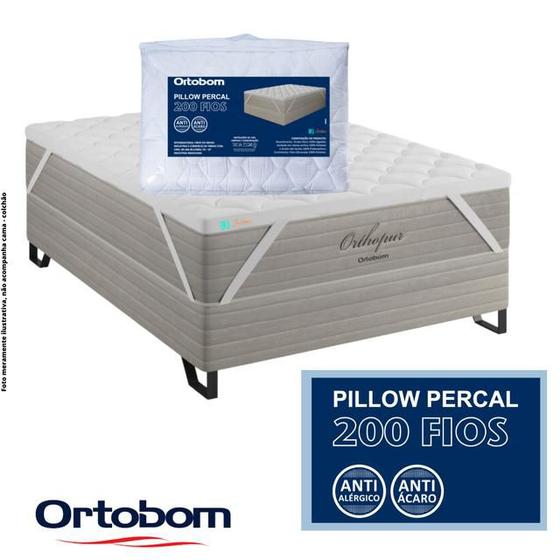 Imagem de Pillow Top Ortobom Percal 200 Fios Casal 138x188x06 c/ Zíper - Prolonga a Vida ùtil do Seu Colchão - Tecido 100% Algodão - Elásticos Laterais