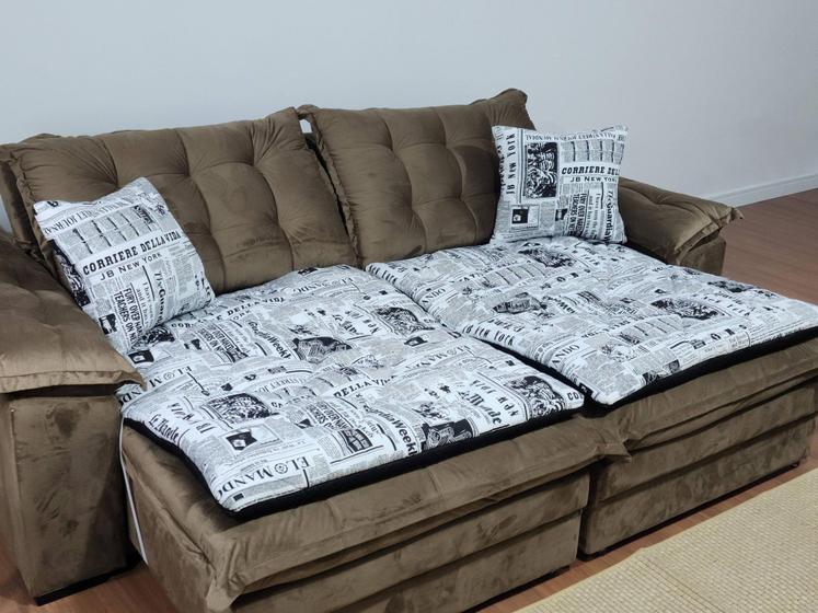 Imagem de Pillow top protetor impermeável para assento do sofá de 2 metros com 2 almofadas cheias