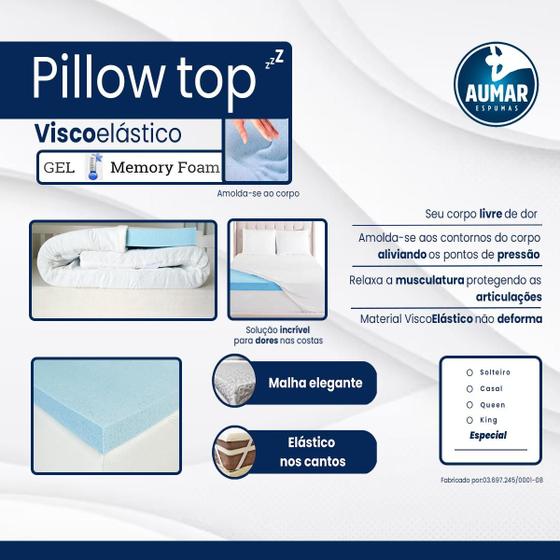 Imagem de Pillow Top Viscoelástico Gel Infusion Queen 1,58 x 1,98 com 5cm Aumar