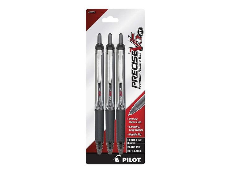 Imagem de PILOT Precise V5 RT Recarregável & Retrátil Tinta Líquida Rolling Ball Pens, Ponto Extra Fino (0,5 mm) Tinta Preta, 3-Pack (26052)