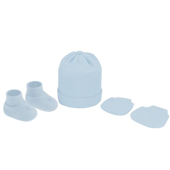 Imagem de Pimpolho Kit Gorro Luva Sapato Recem Nascido Azul Claro