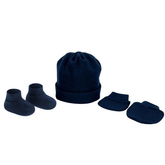 Imagem de Pimpolho Kit Gorro Luva Sapato Recem Nascido Marinho