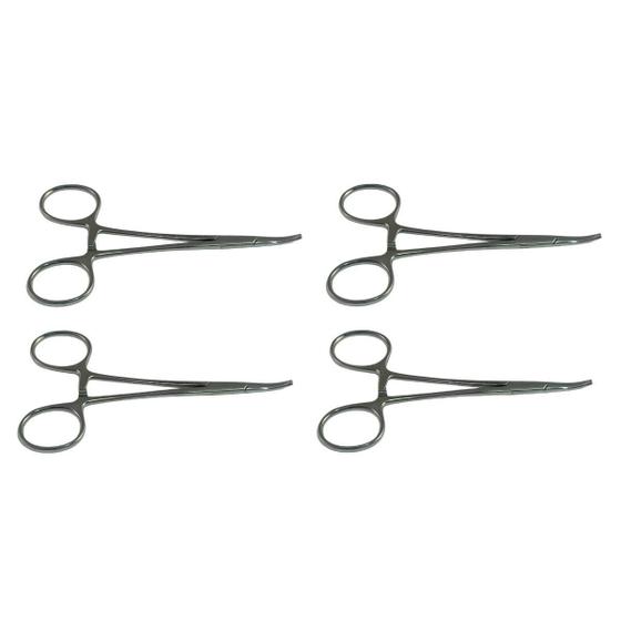 Imagem de Pinca Inox Mosquito 12,5Cm Curva 2X1 Dentes Kit Com 4
