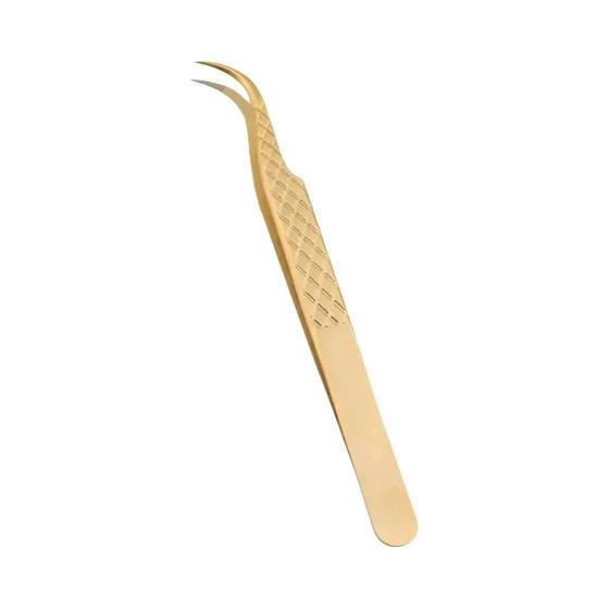 Imagem de Pinça Profissional para Extensões de Cílios com Pontas de Fibra Dourada