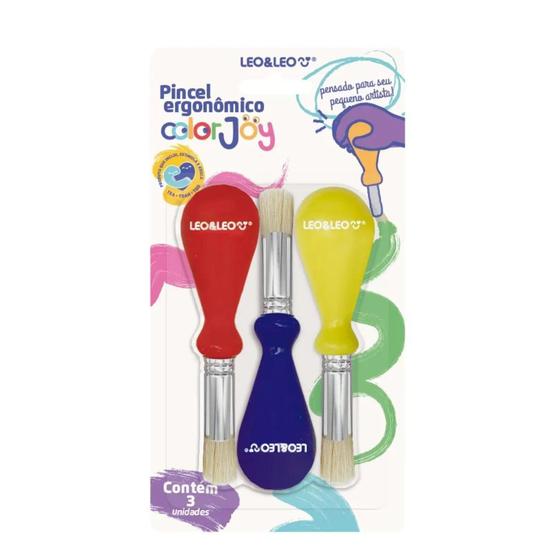Imagem de Pincel com pega ergonomico ponta redonda colorjoy c/03un - Leonora