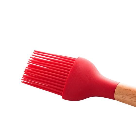 Imagem de Pincel de Cozinha Silicone Cabo Madeira Grande 32cm Vermelho