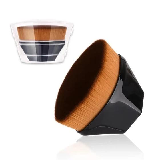 Imagem de Pincel de maquiagem de base, Kabuki Magic Face Make Up Brush Flat Top de alta densidade multifuncional para pó impecável, misturando cosméticos líquidos ou cremes com pincel de caso portátil para meninas (único preto)