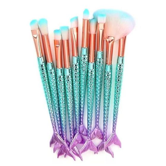 Imagem de Pincel Kit 10 Peças Sereia Maquiagem Mermaid Make Up Sombra