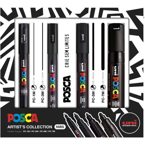 Imagem de Pincel Marcador Artesanato Posca Preta - KIT com 4 Pontas