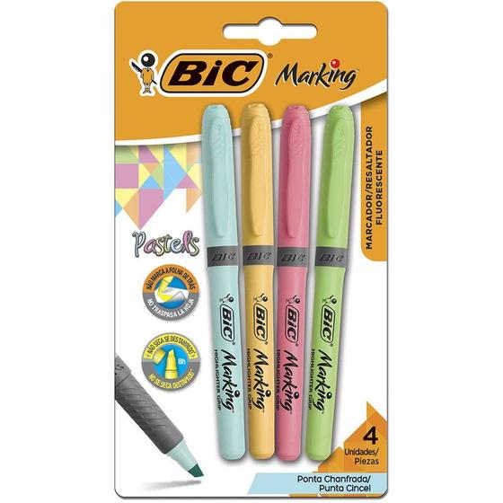 Imagem de Pincel Marcador de Texto 4 Cores Pastéis com Grip Marking BIC