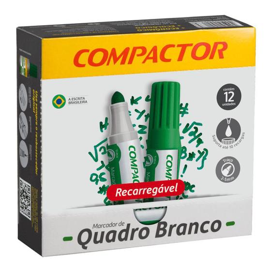 Pincel Marcador para Quadro Branco Recarregável Verde Compactor Caixa c ...