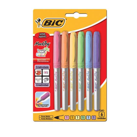 Imagem de Pincel Marcador permanente Marking Paradise pastel com 6 cores 891855 Bic