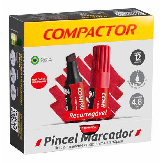 Pincel marcador permanente vermelho / 12un / compactor Menor preço em Pincel marcador permanente vermelho / 12un / compactor