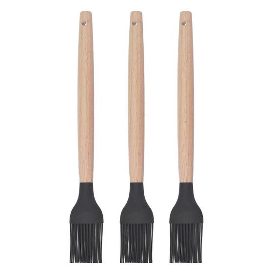 Imagem de Pincel p Cozinha Preto Silicone Cabo Bambu Untador - 3un