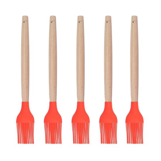 Imagem de Pincel p Cozinha Vermelho Silicone Cabo Bambu Untador - 5un