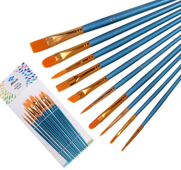 Imagem de Pincel Para Pintura Aquarela Guache Óleo Acrílico Kit 10 Peças