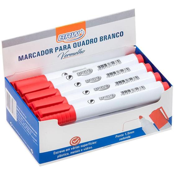 Imagem de Pincel para Quadro Branco Vermelho BRW Caixa com 12