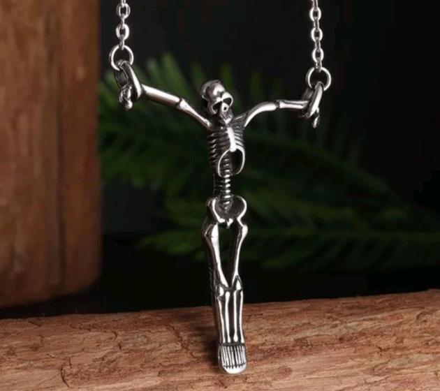 Imagem de Pingente Aço Inox Esqueleto Skull com Corrente