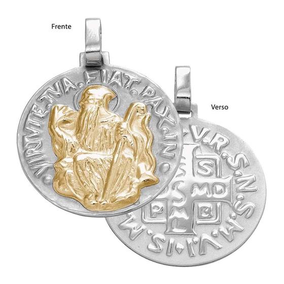 Imagem de Pingente Aço São Bento Redondo 21mm com Ouro