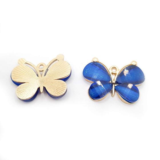 Imagem de Pingente Borboleta Metal com Vidro Azul Escuro 22x29mm 1pç 5g Colar Pulseira
