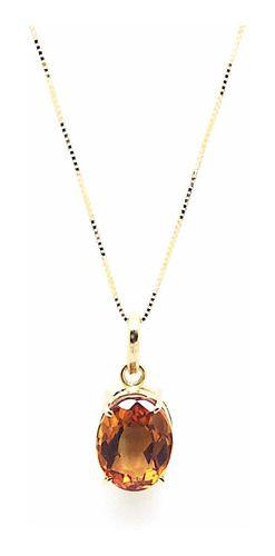 Imagem de Pingente Citrino Natural Oval Com Corrente 45cm Ouro 18k K335