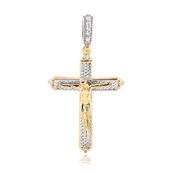 Imagem de Pingente Cruz Com Cristo Banhada A Ouro 18K E Ouro Branco