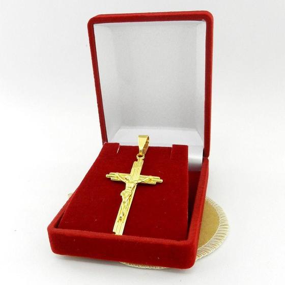 Imagem de Pingente Cruz Cristo 45mm Folheado Ouro 18k Pi148