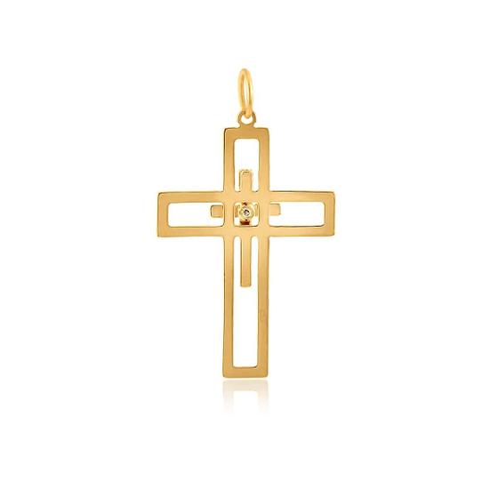 Imagem de Pingente Cruz de Ouro com Diamante - Polido e Acetinado