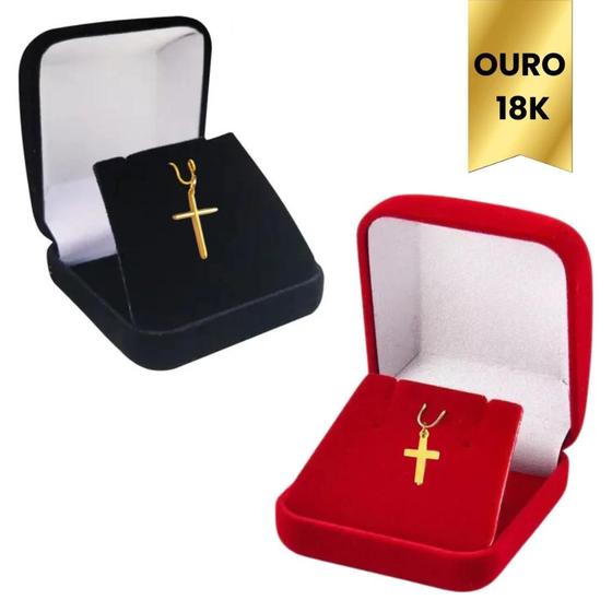 Imagem de Pingente Cruz Ouro 18k Liso Chapa Crucifixo Religioso Ouro Legitimo 750