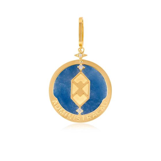 Imagem de Pingente de Ouro Profissões - Administração com Quartzo Azul e 3 Diamantes